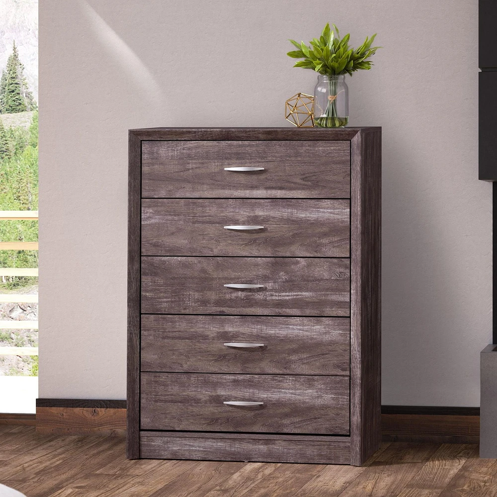 CorLiving Newport Commode haute moderne à 5 tiroirs pour chambre à coucher – Grande commode haute – Meuble de chambre et commode parfaits pour le rangement des vêtements