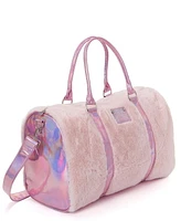 Justice Duffel Solid Faux Fur, Removable and adjustable shoulder strap.