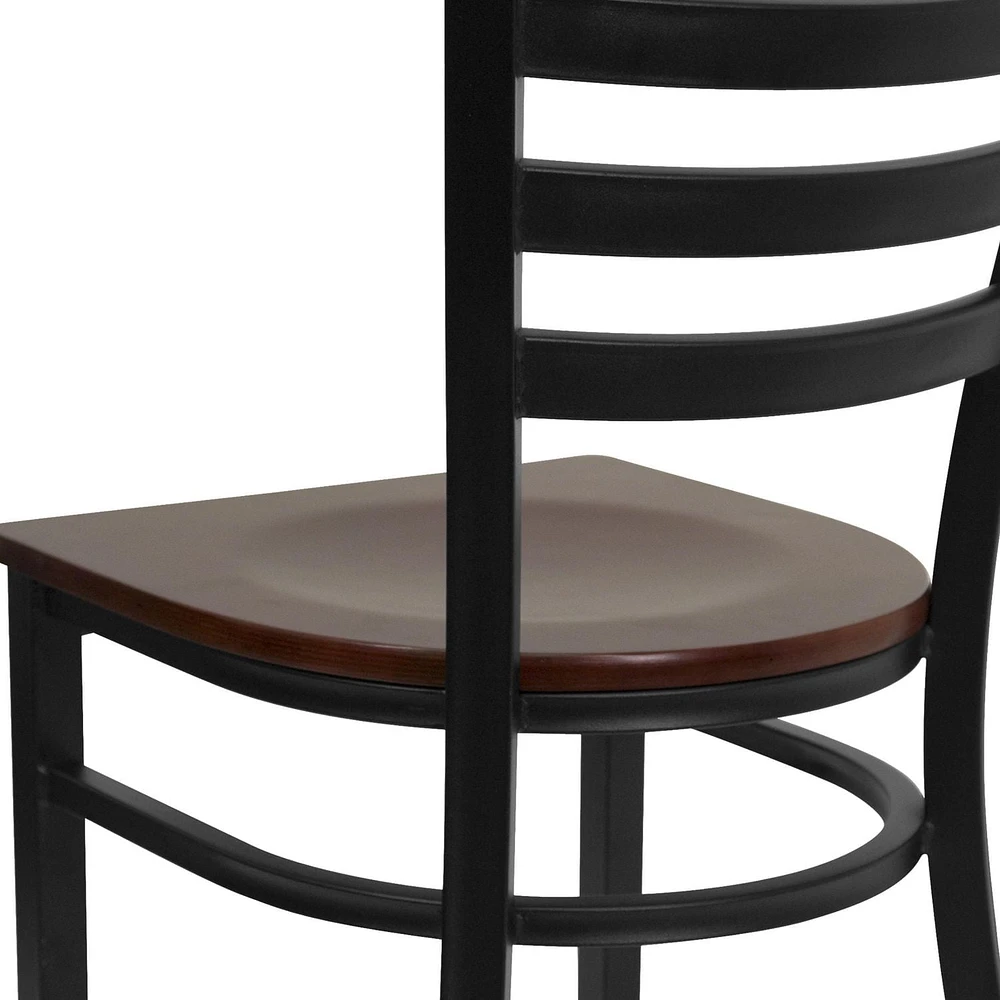 Lot de 2 pièces - Chaise de restaurant de la série HERCULES en métal noir avec dossier échelle - siège en bois d'acajou