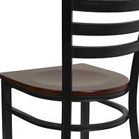 Lot de 2 pièces - Chaise de restaurant de la série HERCULES en métal noir avec dossier échelle - siège en bois d'acajou