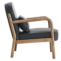 Mid-Century Modern Faux Leather & Solid Wood Accent Chair, Faux Leather - Black & Walnut