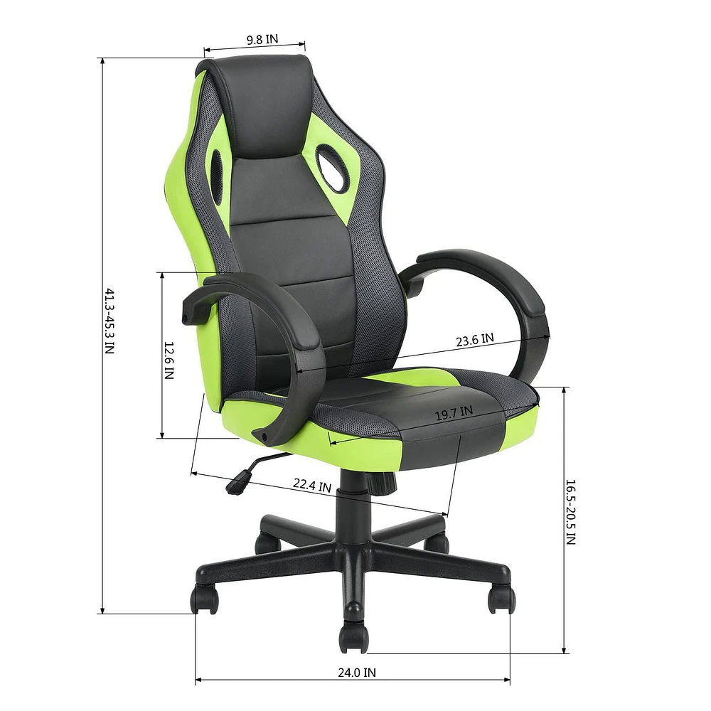 Homylin Chaise de jeu en similicuir avec dossier haut, pivotante, à roulettes, style racing, chaise de bureau exécutive, chaise de jeu vidéo réglable