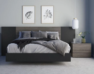 Ensemble de chambre à coucher simple 4 pièces Sinatra, Gris écorce et Noir
