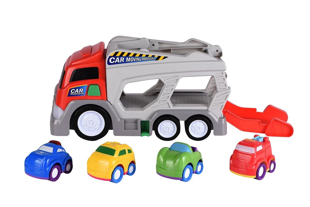 Kid Connection Car Transporter Toy, 5 Pieces,light and sound