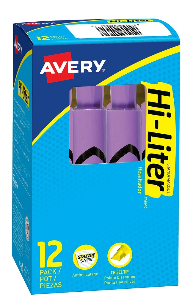 Avery® HI-LITER® Surligneur modèle bureau, Violet Brillant, Pointe Biseautée