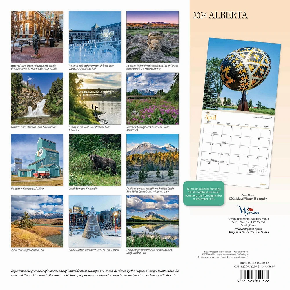 Wyman Publishing L'Alberta 2024 30.48x60.96 CM Mur Carré Calendrier, 9781525611322