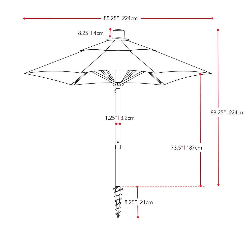Parasol de plage portable CorLiving de 2,3 m avec ancrage pour sable et terre et sac de transport