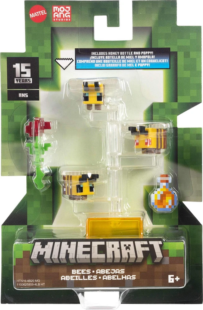 Minecraft Bees Action Figures & Accessories, 3.25-in Scale & Pixelated Design