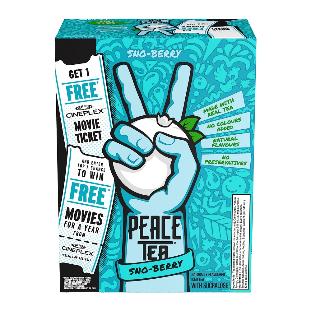 Peace Tea Sno-Berry Cans, 341 mL, 12 Pack, 12 x 341 mL