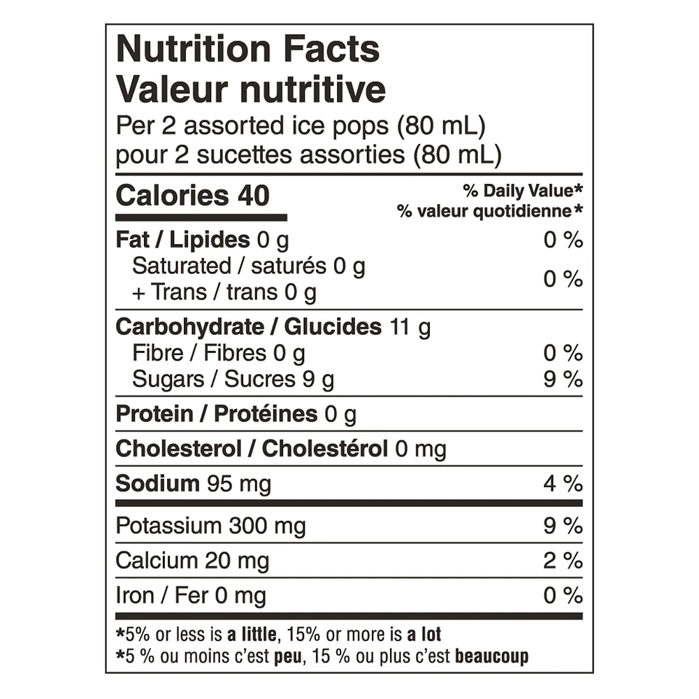 Great Value Organic Fruit Flavoured Ice Pops - Berry Watermelon, Cherry, Pineapple - 12 x 40 ml, 12 x 40 ml