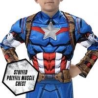 MARVEL COSTUME OFFICIEL DE CAPTAIN AMERICA POUR ENFANTS - Costume pour Enfant en Poly Jersey avec Motif Imprimé et Masque 3D