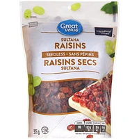 Great Value Seedless Sultana Raisins, 375 g