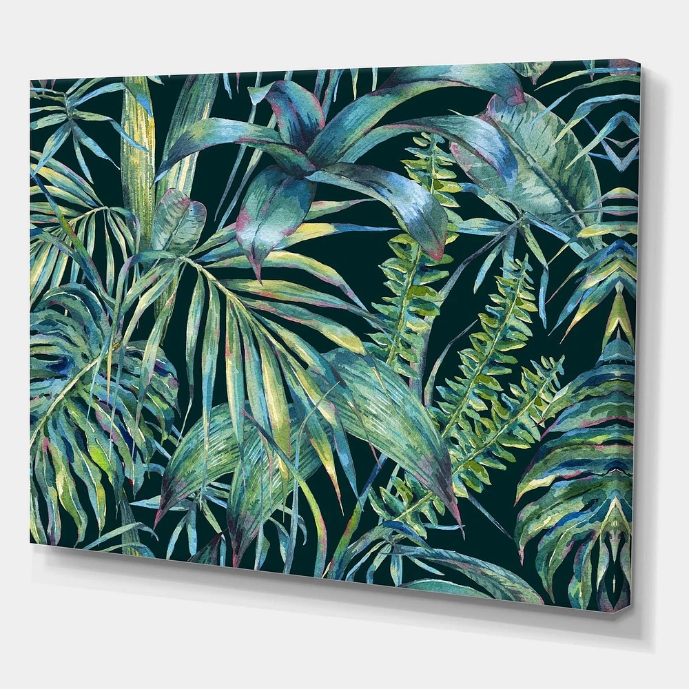 Designart Feuilles naturelles exotiques sur foncé I Art mural sur toile