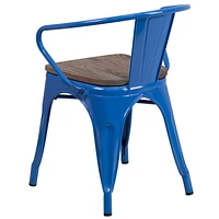 4 Pk. Blue Metal Chair with Wood Seat and Arms