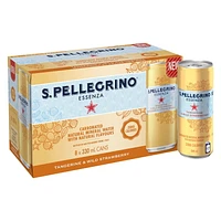 SAN PELLEGRINO ESSENZA Sparkling Water Tangerine & Wild Strawberry, 8 x 330mL Cans