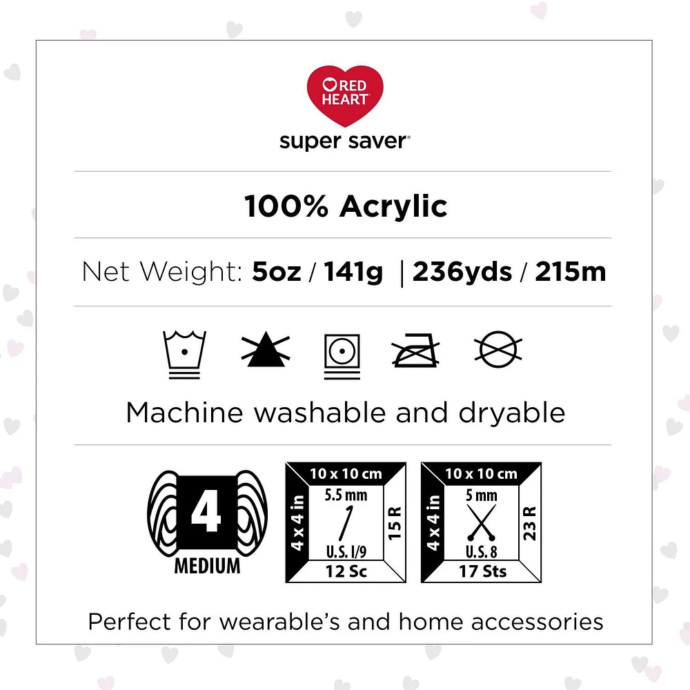 Red Heart Super Saver Yarn, Prints, Acrylic #4 Medium, 5oz/142g, 236 Yards