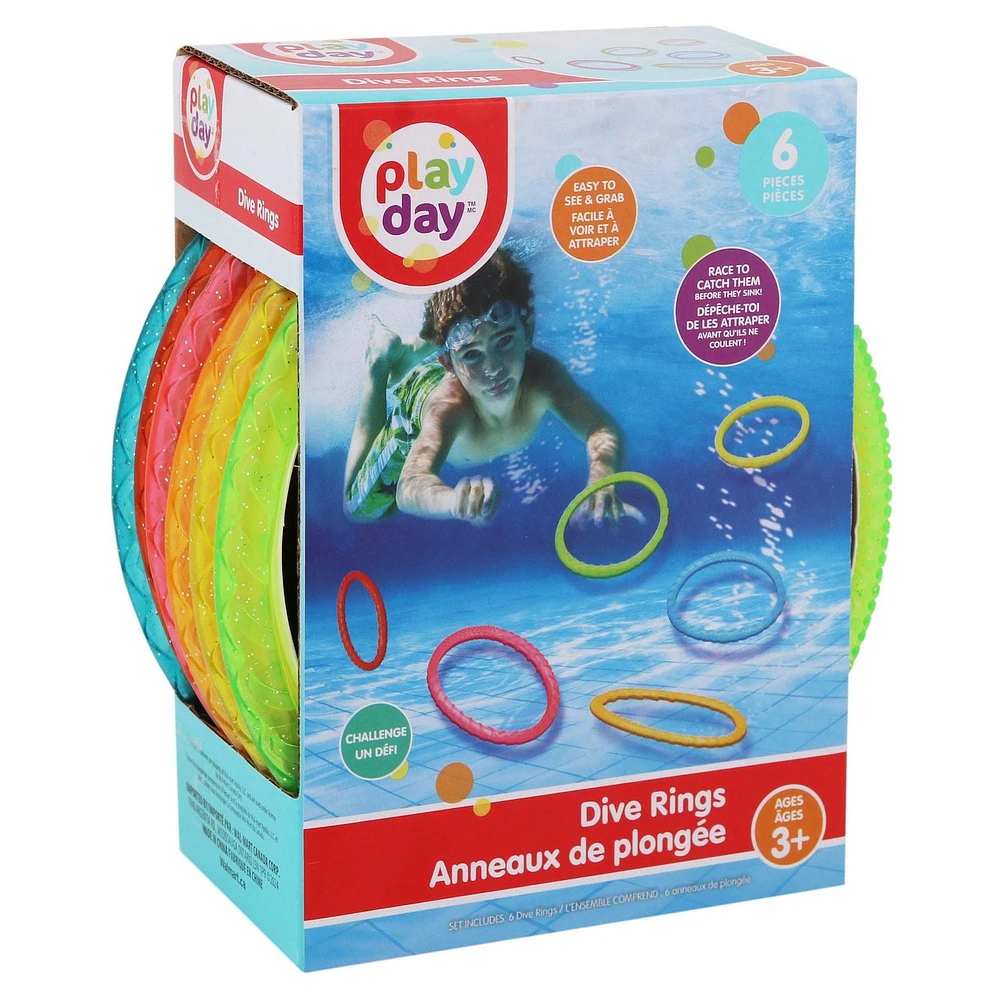 Play Day Dive Rings Six Pack Summer Time Pool Fun Ages 3+