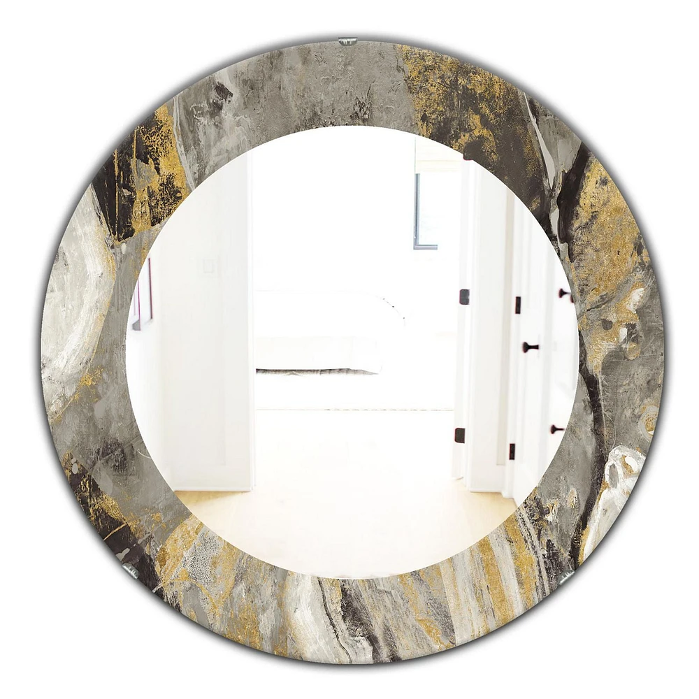 Designart 'Painted Gold Stone' Miroir Traditionnel - Miroir Mural Ovale ou Rond - 24x24