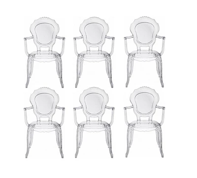 Heavenly Collection Clear Plastic Arm Chair Set of 6