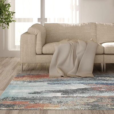 Tapis tissé Cranfield rouge foncé et bleu pâle