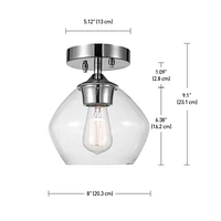 Plafonnier semi-encastré en métal à 1 lumière, collection Harrow par Globe Electric, de couleur chrome, abat-jour en verre transparent, 60875