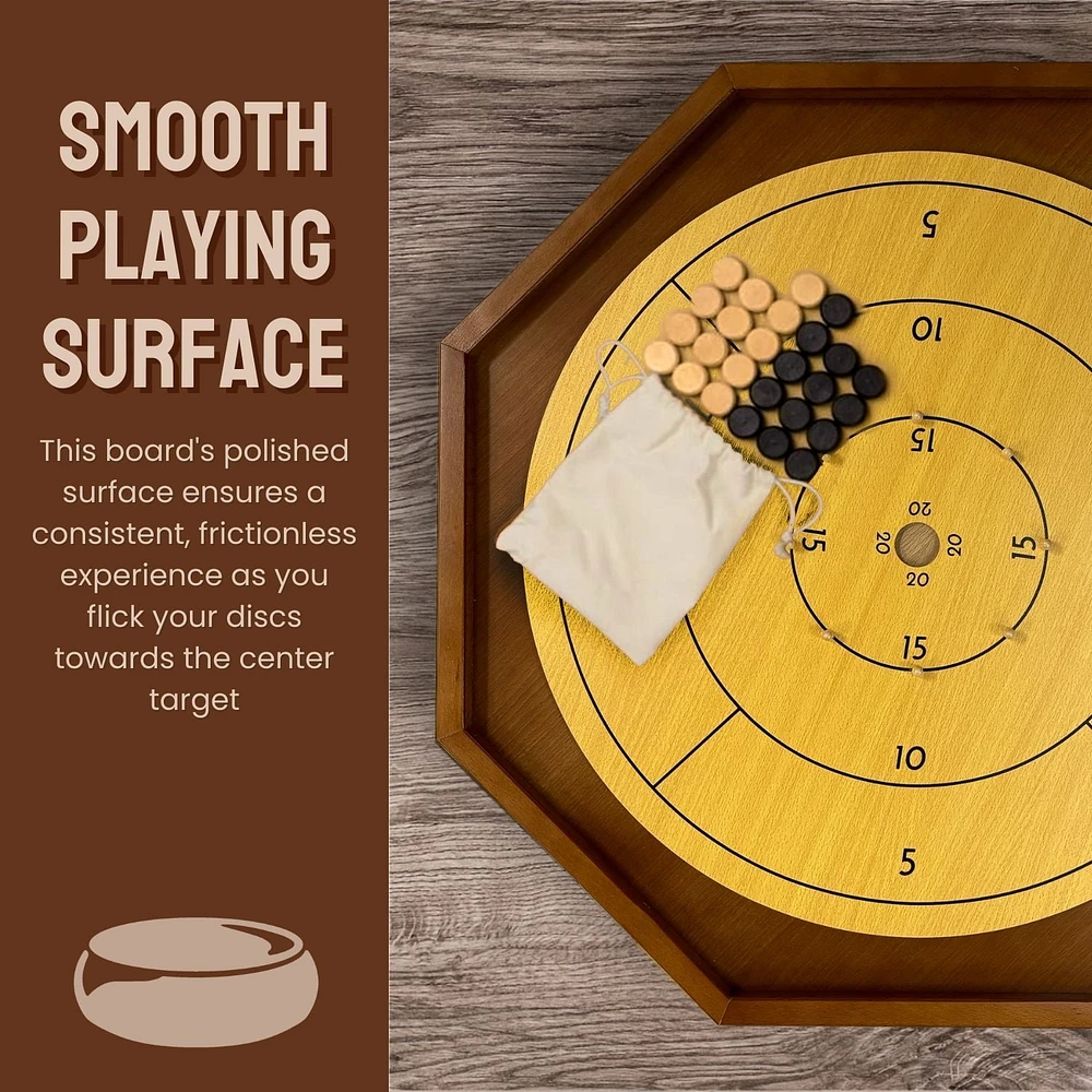 Tradeopia Jeu de Crokinole en Bois Brun 2-en-1, Retournez le Plateau pour Jouer aux Échecs ou aux Dames