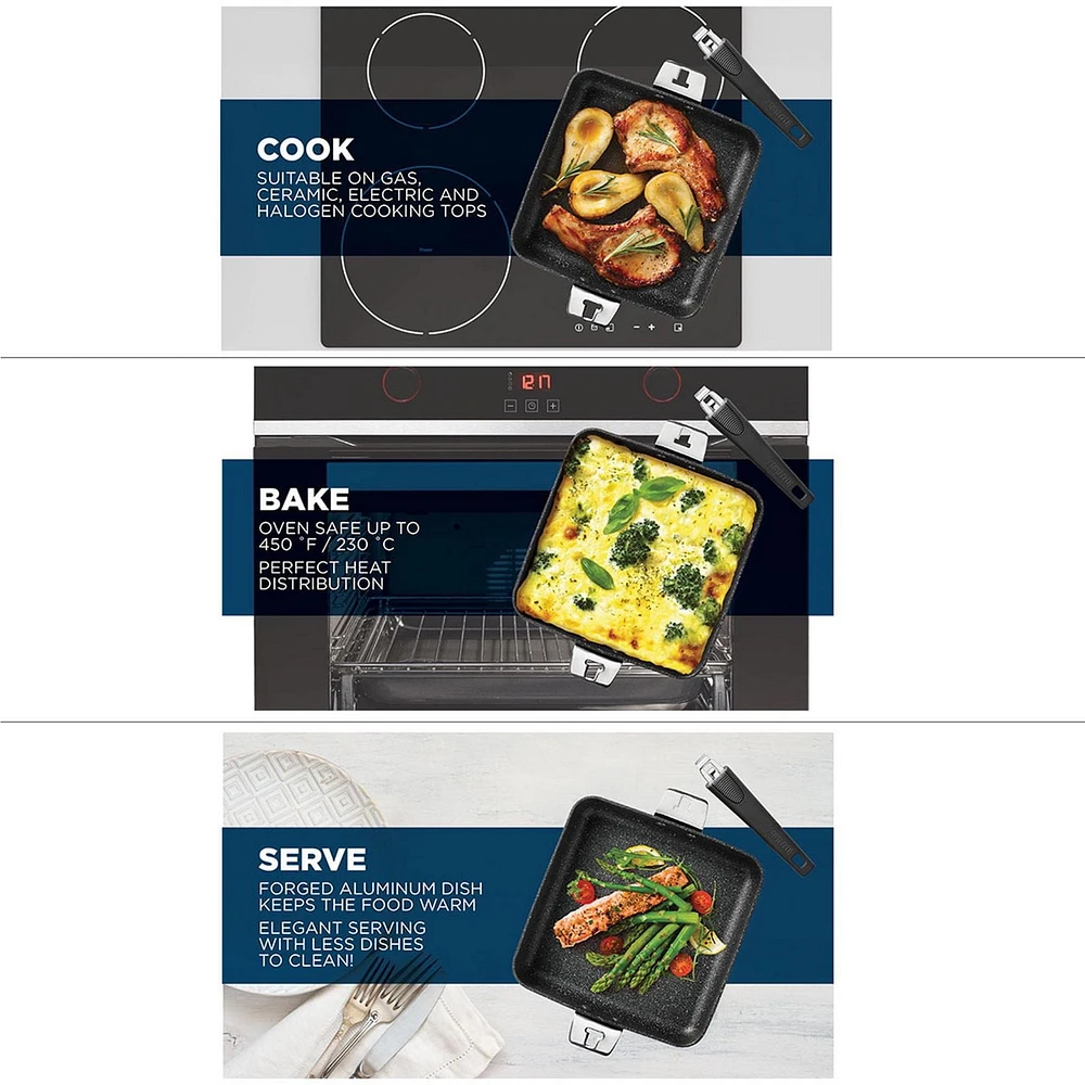 Starfrit The Rock Multifunctional 9” Square Fry Pan, Detachable handle T-Lock system
