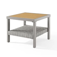 SONGMICS HOME Sencillo Collection - 3 Piece Patio Furniture Set, 2 Lounge Chairs and 1 Coffee Table, Outdoor Furniture, Cushions, Conversation, Synthetic PE Rattan, Faux Wood, Gray and Beige