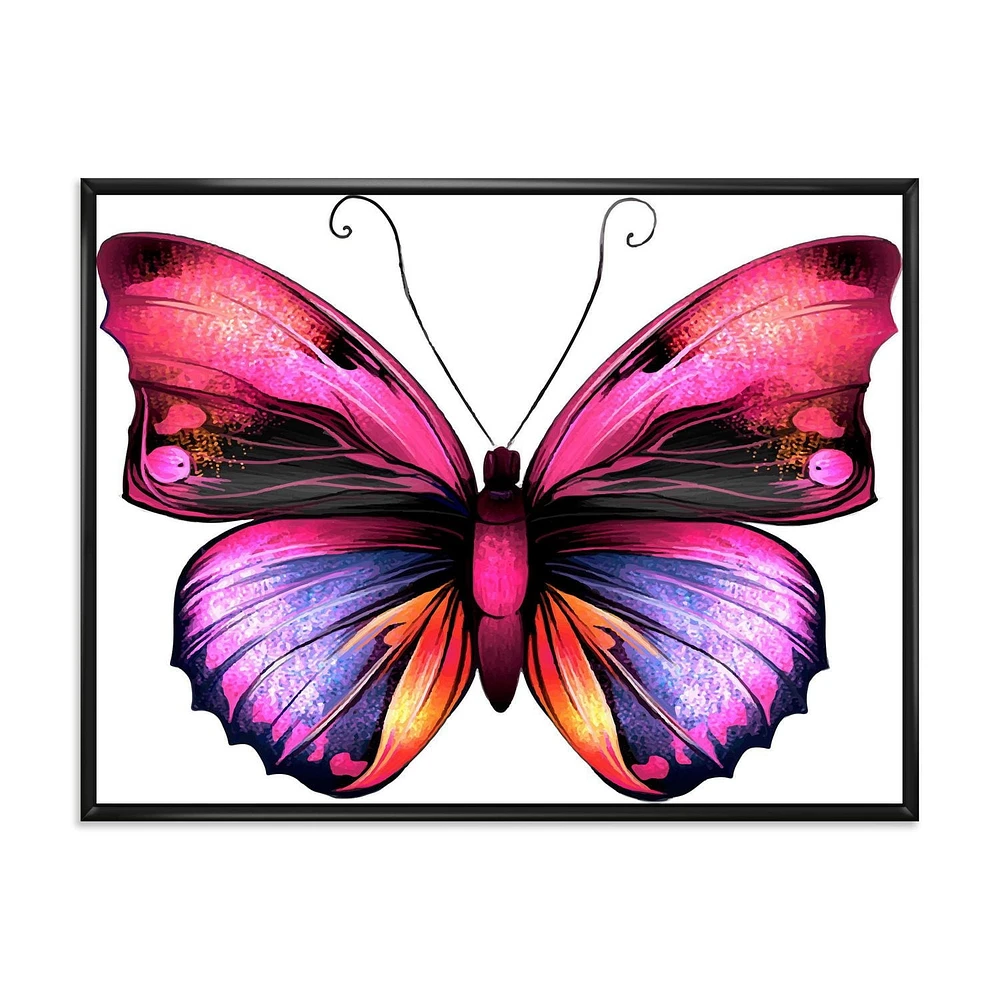 Designart Portrait de papillon rose vif ART MURAL À CADRE FLOTTÉ
