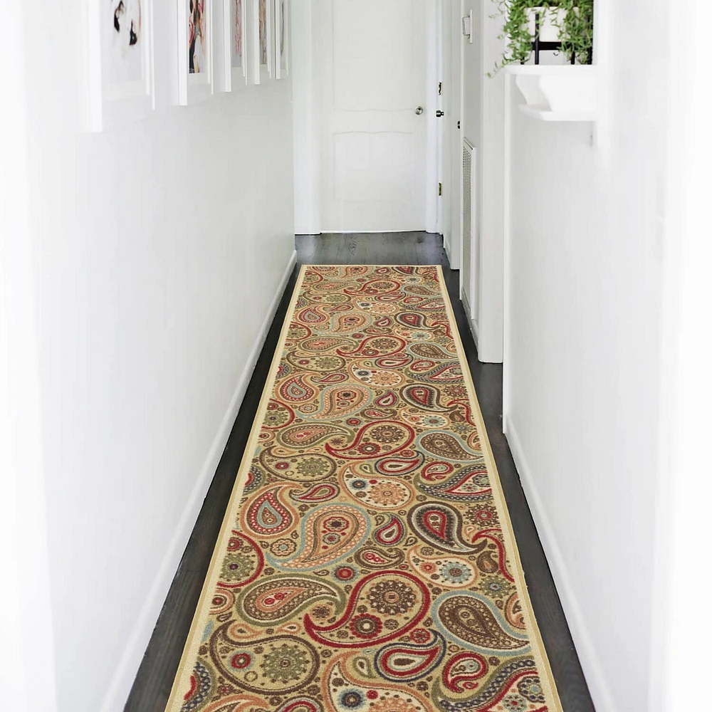 Tapis contemporain à motif de feuilles et à sous-couche en caoutchouc de la collection Ottohome