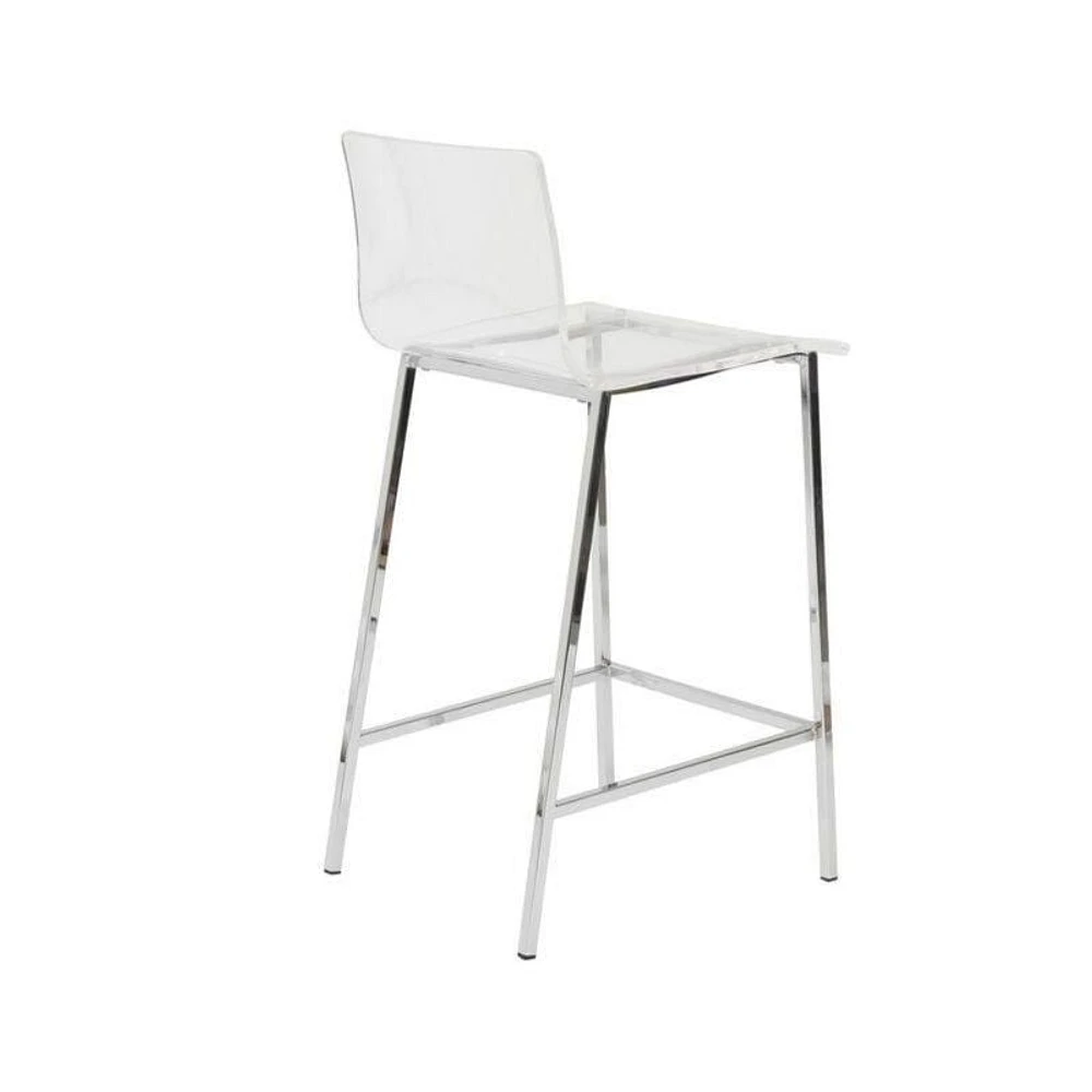 Clear Acrylic Stool with Chrome Leg – Tall Minimalist Stool with Transparent Seat, Footrest, Modern Design for Bars, Kitchens, and Contemporary Spaces