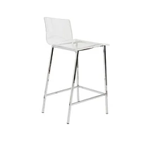 Clear Acrylic Stool with Chrome Leg – Tall Minimalist Stool with Transparent Seat, Footrest, Modern Design for Bars, Kitchens, and Contemporary Spaces