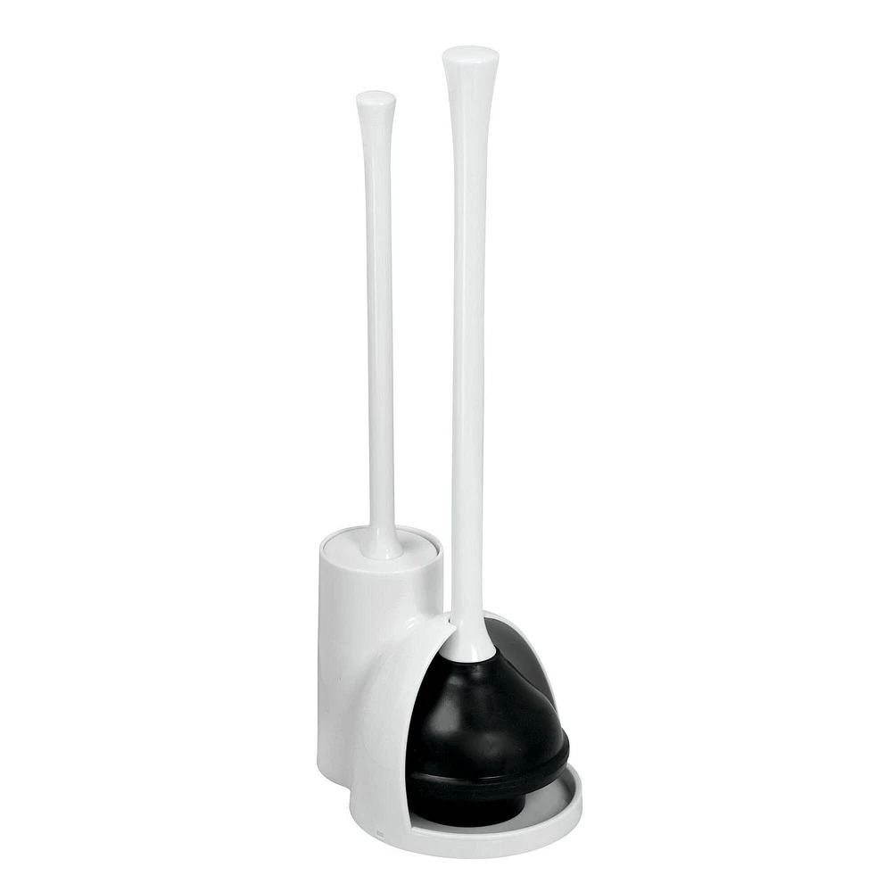 Mainstays Una Slim Bowl Brush & Plunger, White, Slim Bowl Brush and Plunger