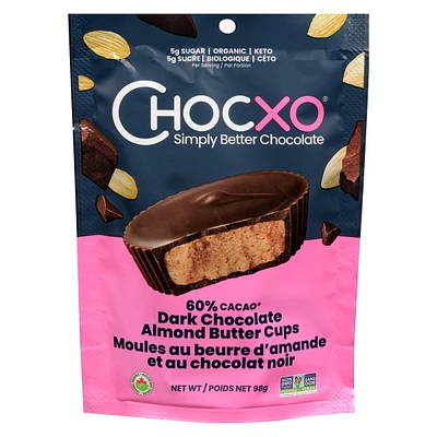 Chocxo moules au beurre d'amande et au chocolat noir biologique, 60% cocao 98g