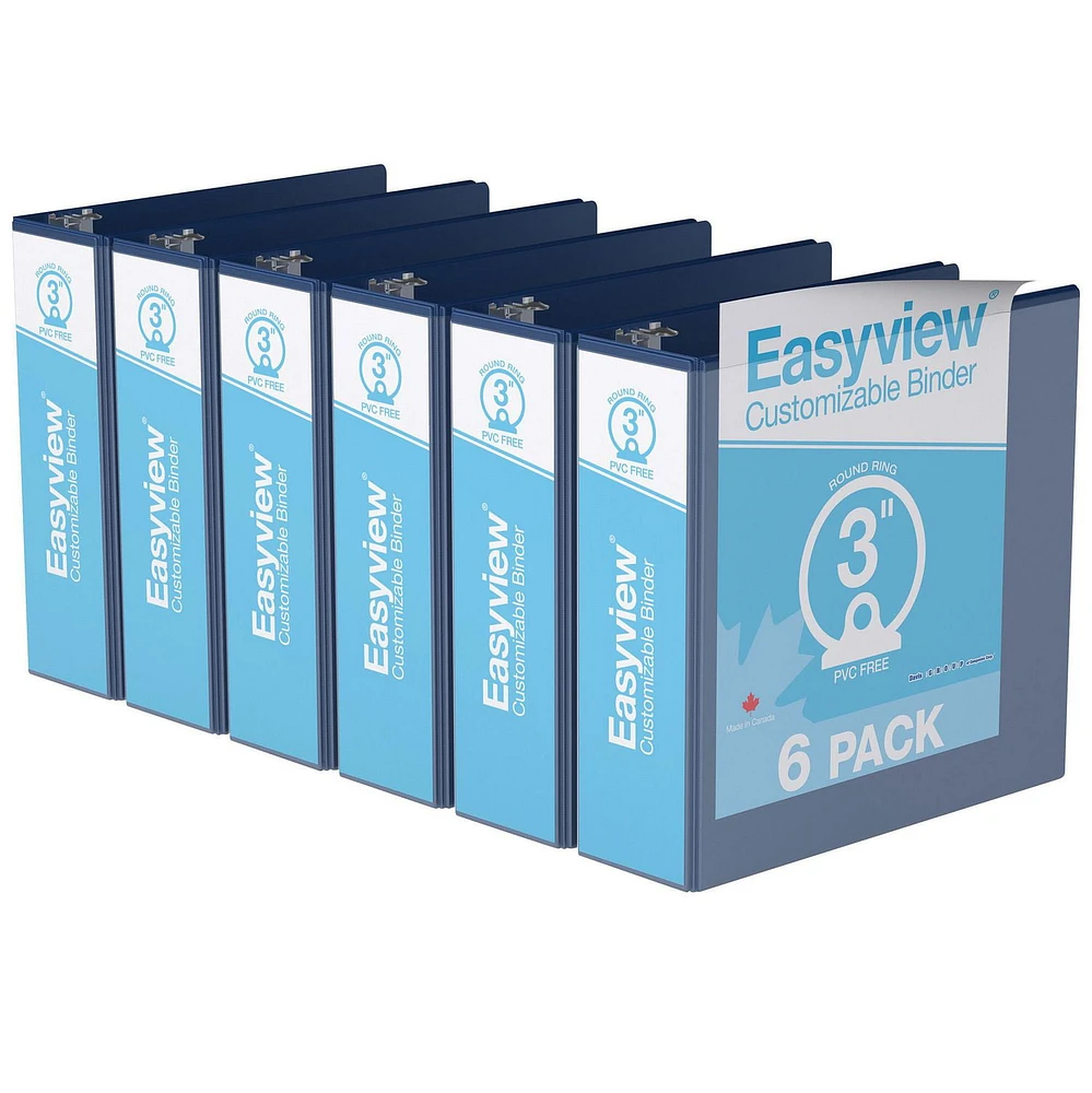Super offre Easyview, Reliure View à anneaux ronds 3 po, personnalisable, paquet de 6