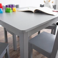 Ens. table et chaises en bois, gris, 5 pcs