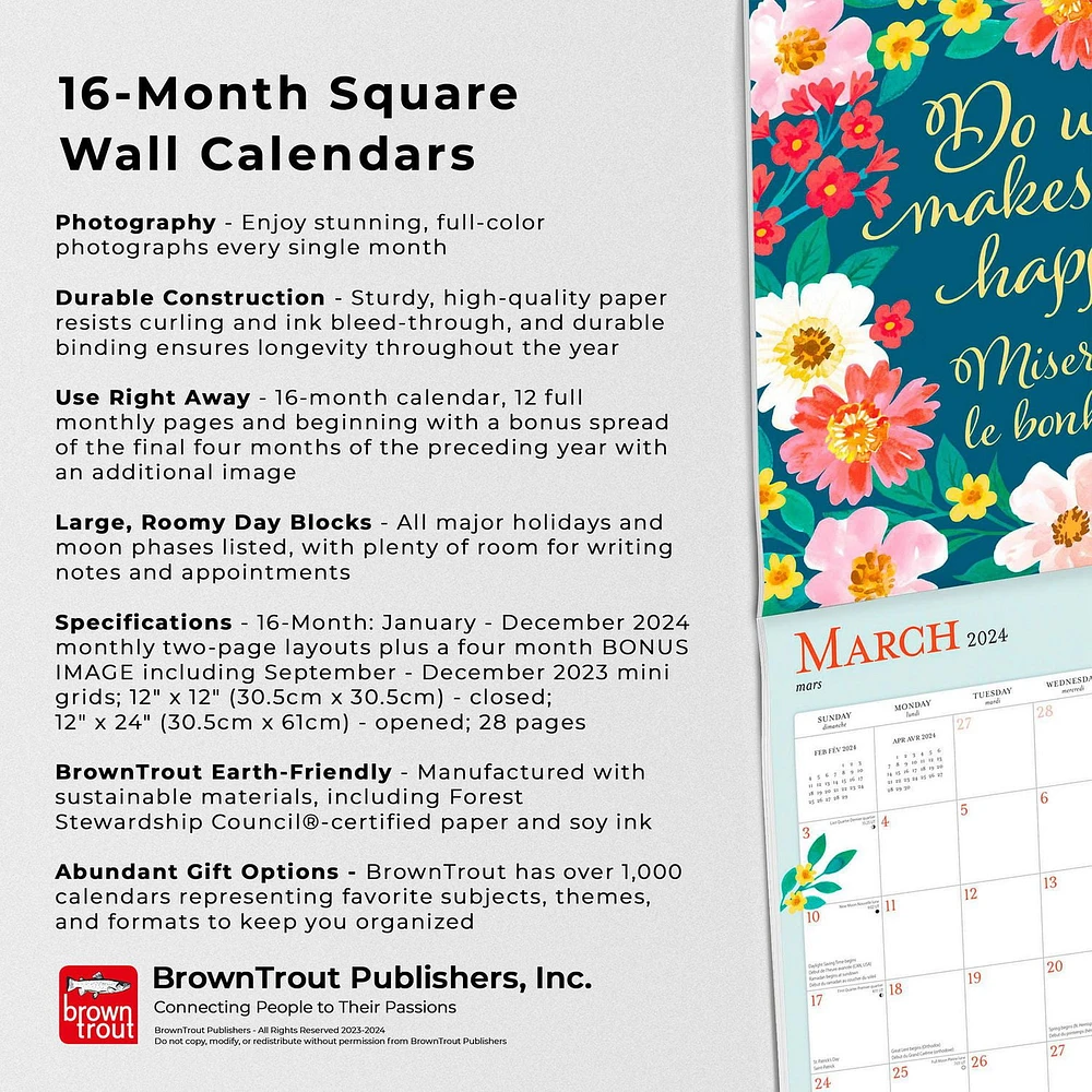 BrownTrout Bonnie Marcus 2024 12x24 Inch Square Wall Calendar, 9781975470401