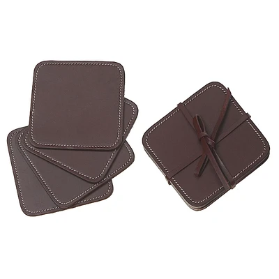 4Pc Carrés Authentiques En Cuir En Cuir Cerise