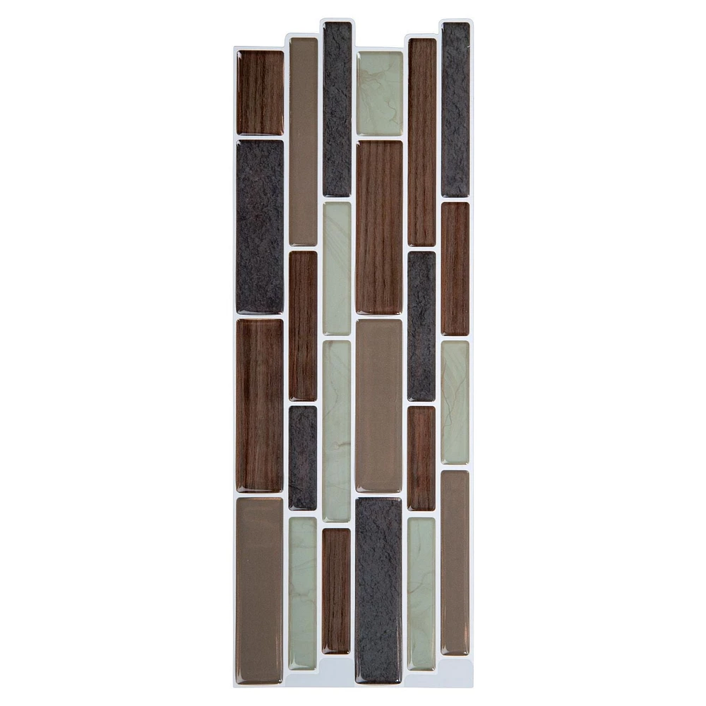 Truu Design Self-Adhesive Peel and Stick Subway Border Tiles, 10 x 3.94 inches, Brown, 12 Pieces