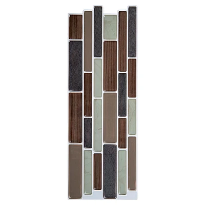 Truu Design Self-Adhesive Peel and Stick Subway Border Tiles, 10 x 3.94 inches, Brown, 12 Pieces