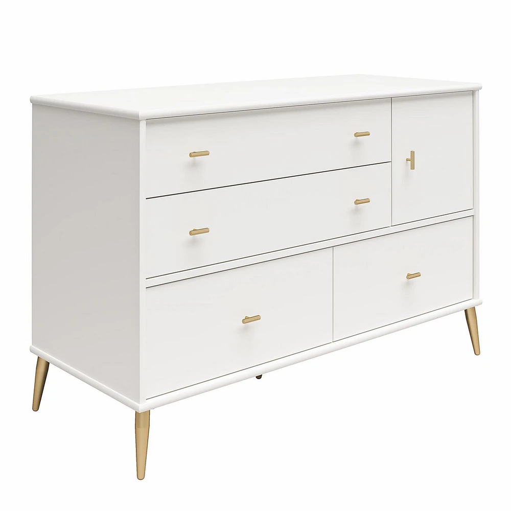 Valentina Asymmetrical 4 Drawer / 1 Door Convertible Dresser, White