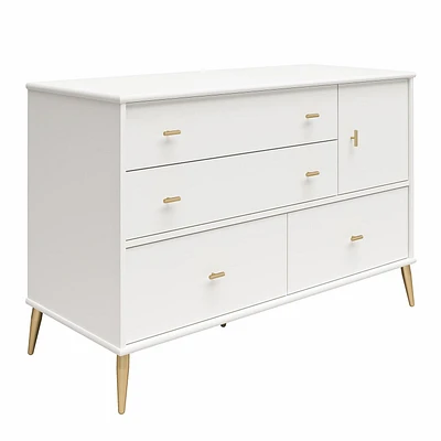Commode convertible asymétrique à 4 tiroirs et 1 porte Valentina de Little Seeds, blanc