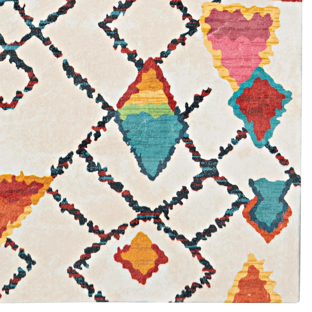 Tapis Motif Faux Lapin Roboto ivoire & multi de 5 pi x 7 pi