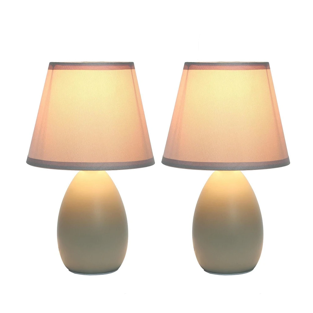 Simples Conceptions Mini Oeuf Ovale Lampe de Table en Céramique 2 paquets, Gris