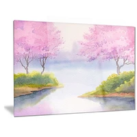 Art mural paysage en métal Design Art Arbres en fleurs sur le lac