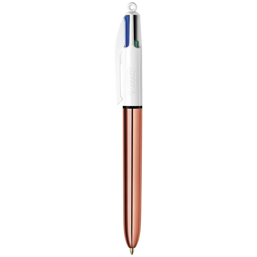 Stylos-billes métalliques rétractables BIC 4 couleurs Brillant, pointe moyenne (1,0 mm), paquet de 3, stylo-bille rétractable avec encre durable Paquet de 3