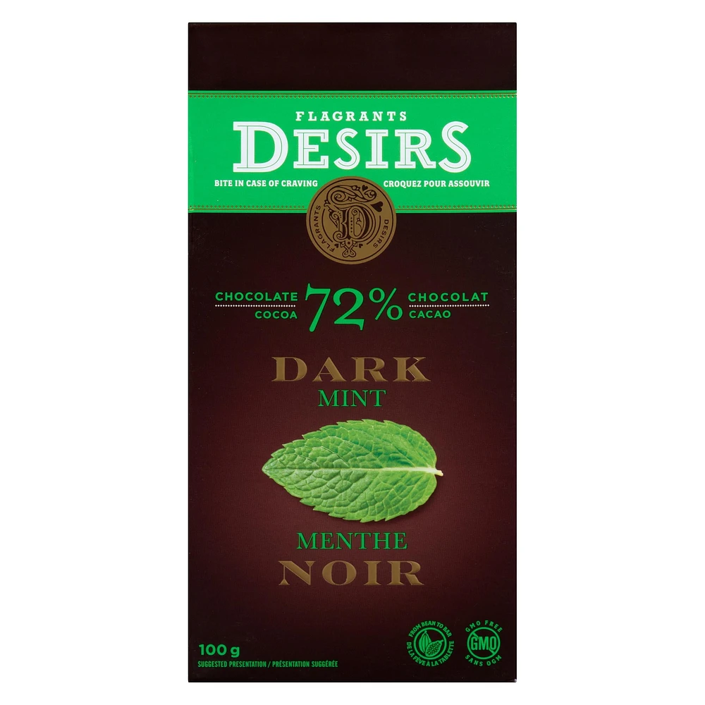 Flagrants Désirs Tablette de chocolat noir (72% cacao) à la menthe 100g