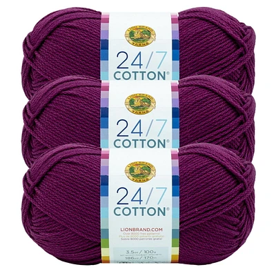 Lion Brand 24/7 Cotton® Yarn #4 Medium/Worsted Cotton Yarn 100g/170m 3-Pack