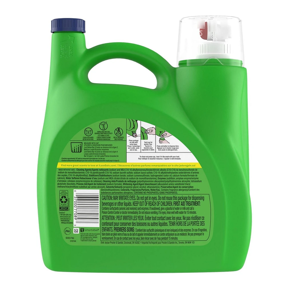 Détergent à lessive liquide Gain avec Aroma Boost, parfum Fraîcheur des îles, compatible avec les laveuses HE, 107 brassées, 4,55 L (154 oz liq.)
