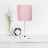 LimeLights White Stick Lamp with Charging Outlet and Fabric Shade 2 Pack Set